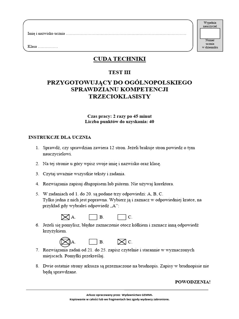 Kl3 TEST III Cuda Techniki | PDF