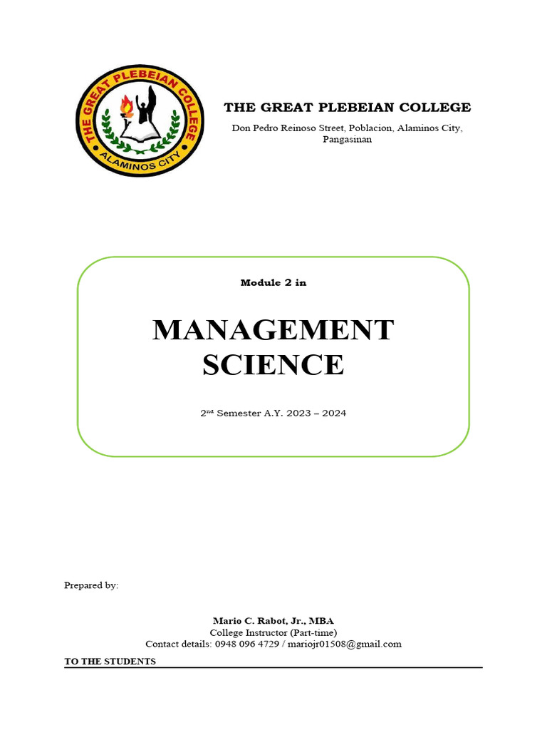 Excel Solutions for Management Science | PDF | Mathematical ...