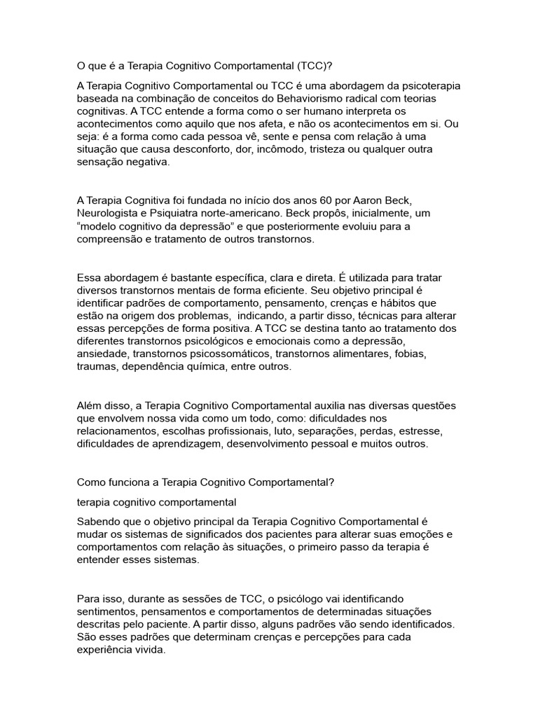 O Que é A Terapia Cognitivo Comportamental Download Grátis Pdf