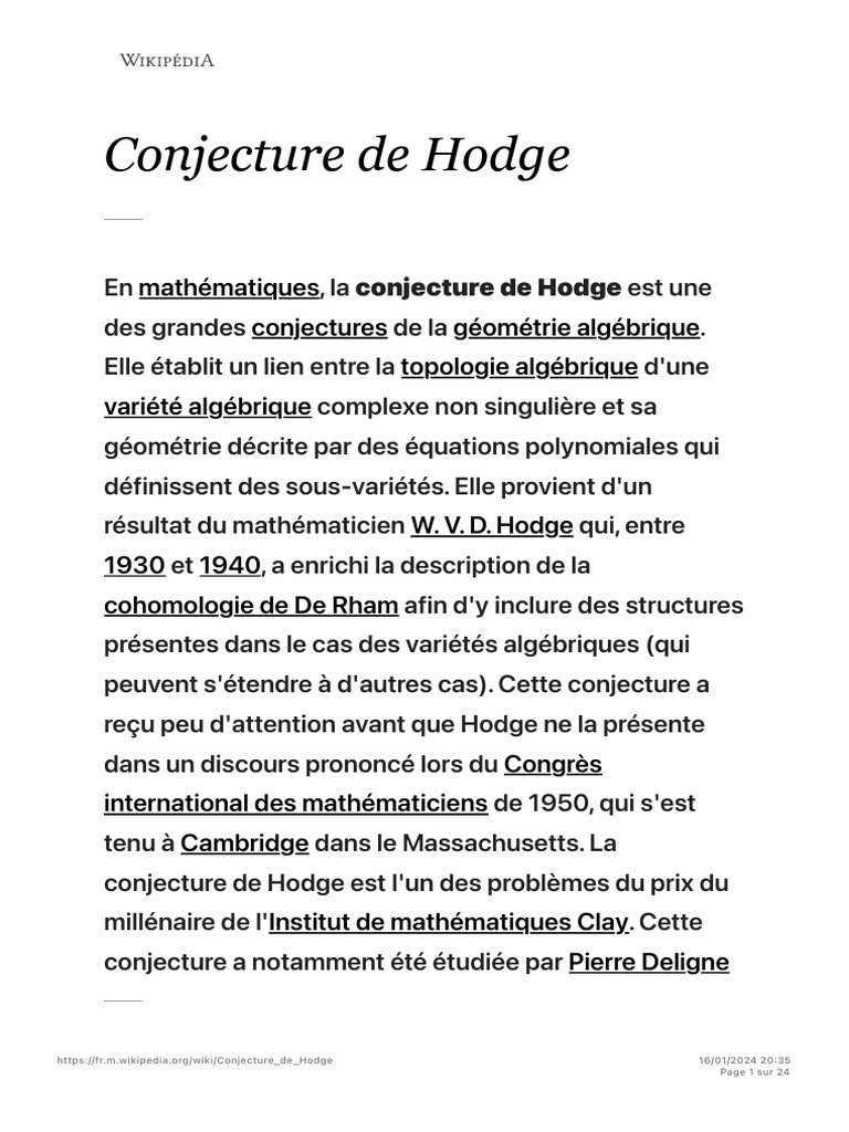 Énoncé et enjeux de la conjecture de Hodge | PDF | Structures ...