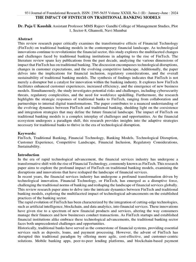 FinTech's Impact on Banking Models | PDF | Banks | Innovation
