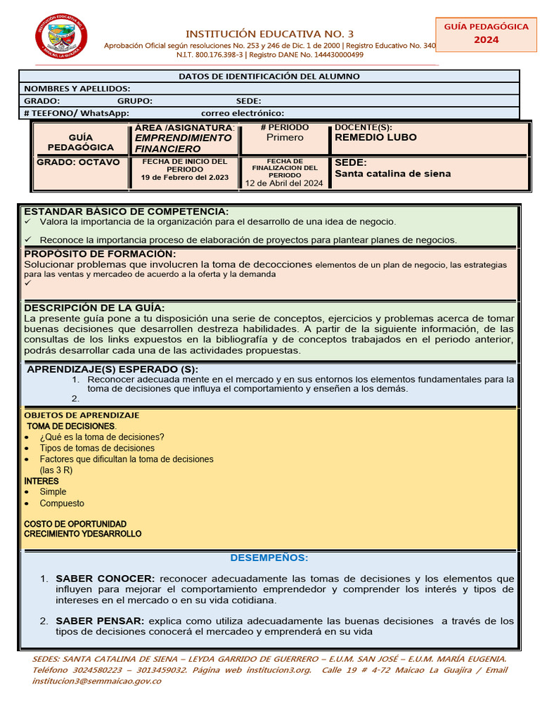 Formato de Guia de Aprendizaje 2024 | PDF | Toma de decisiones ...