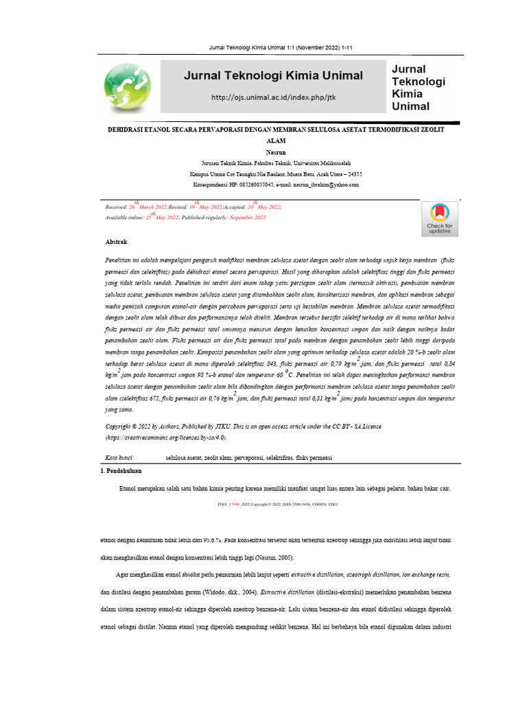 Template Jurnal Teknologi Kimia Unimal 2022 - Dengan Copyright 2022-1 | PDF
