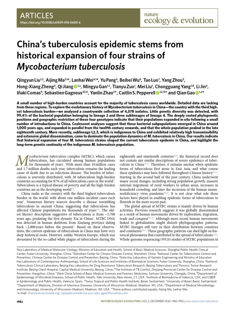 China's Tuberculosis Epidemic Stems From Historical Expansion of Four ...