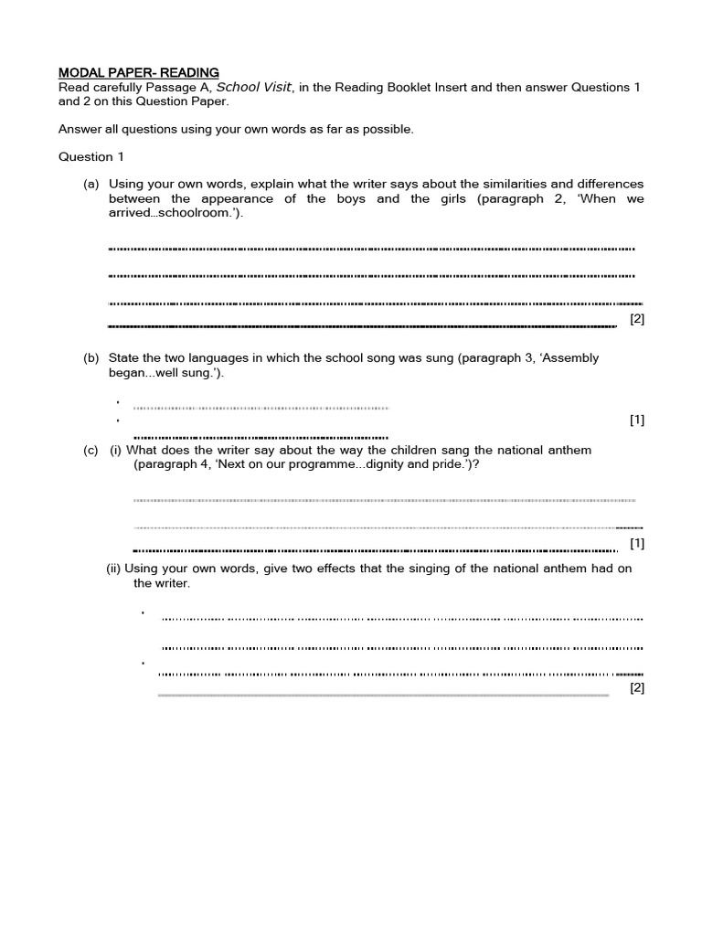 Modal Paper 2. Reading | PDF | Language Arts & Discipline