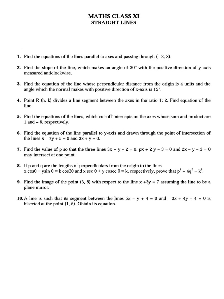 Straight Lines Pdf Cartesian Coordinate System Angle