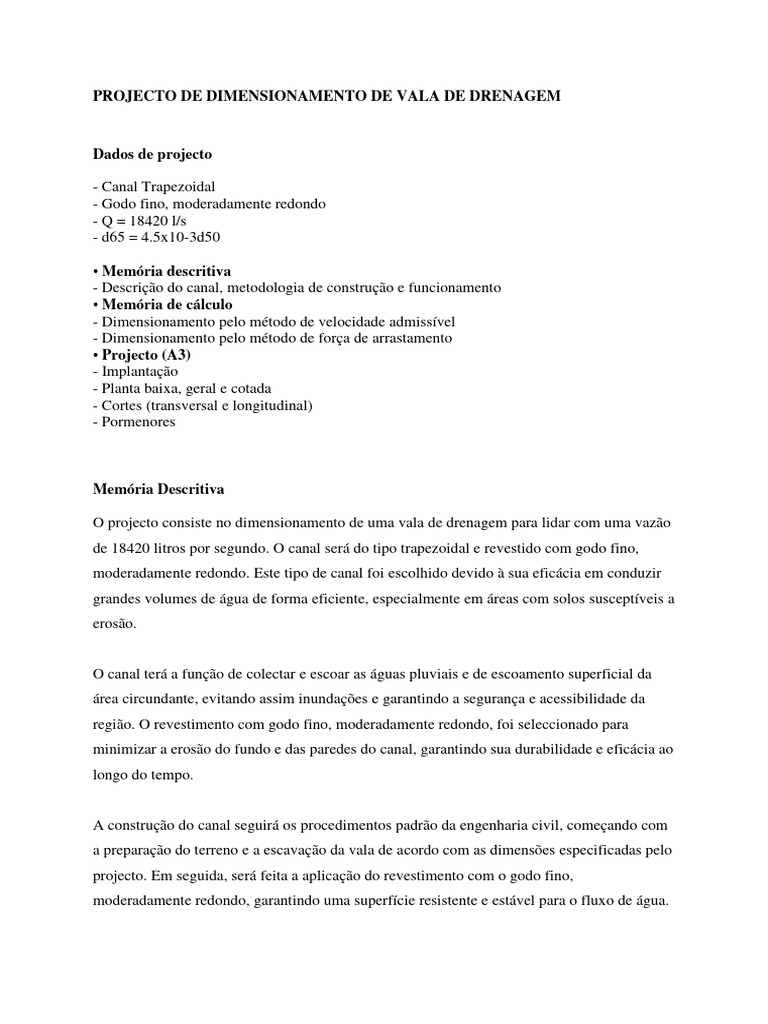 Dimensionamento de Vala de Drenagem Trapezoidal | PDF | Eroso | Enchente