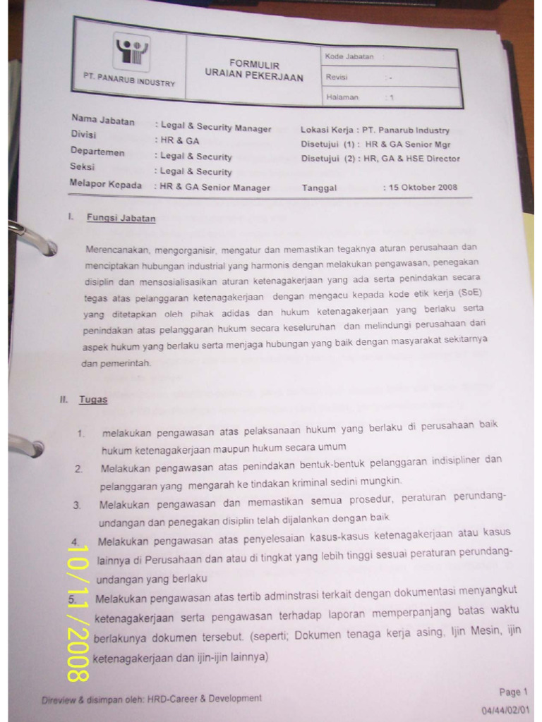 Job Desc Legal N Security | PDF