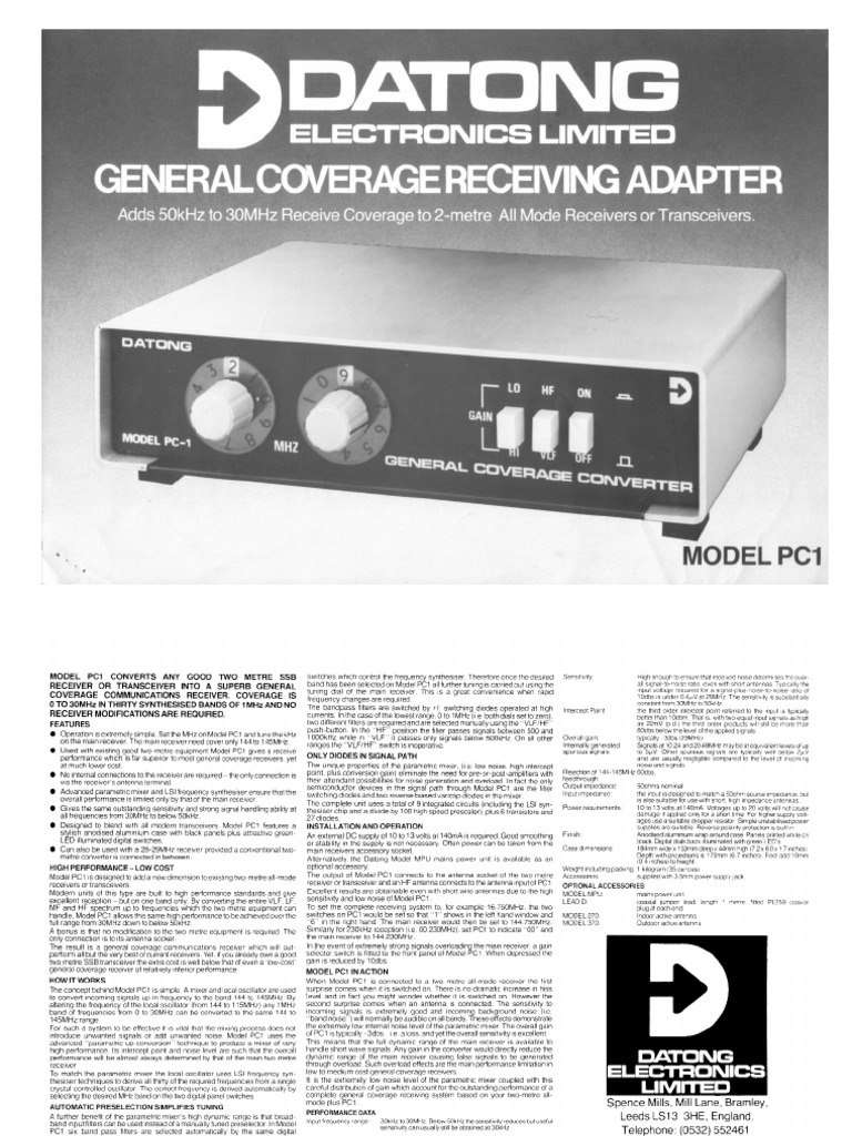 Datong PC1 | PDF
