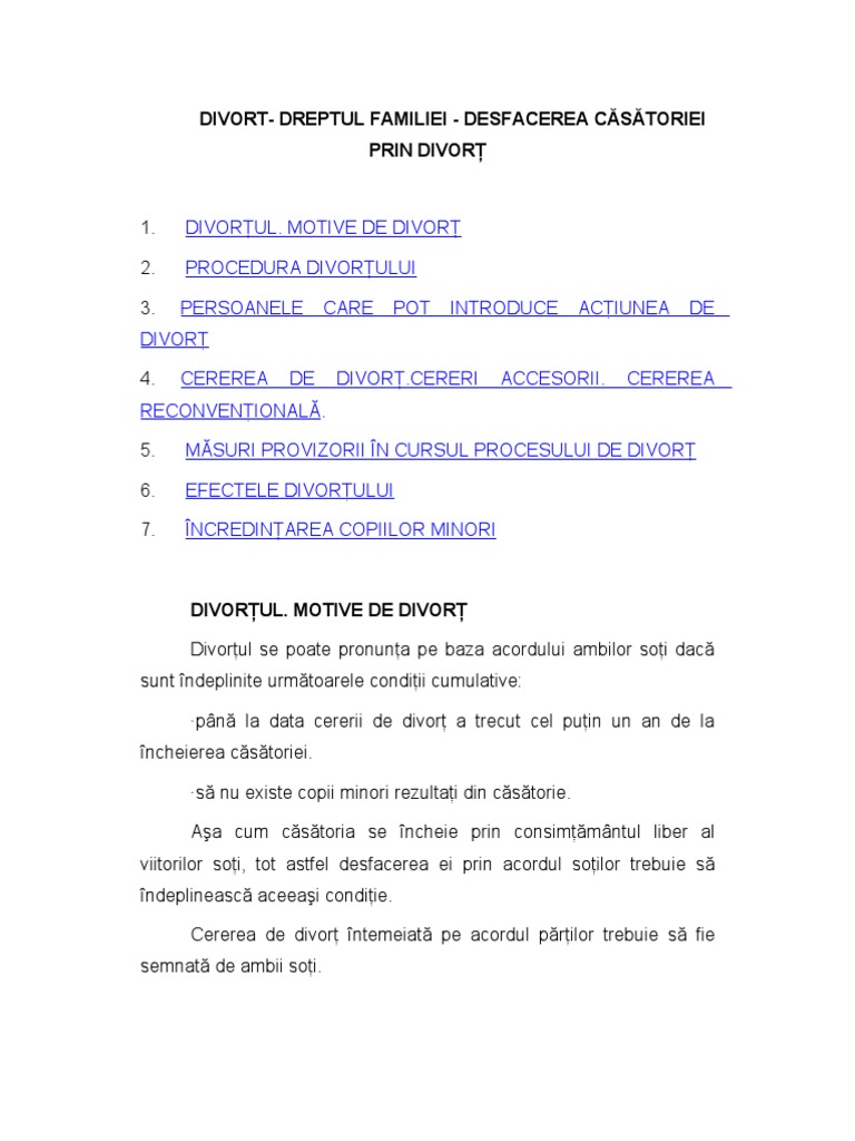 Divortul - Motive - Conditii | PDF