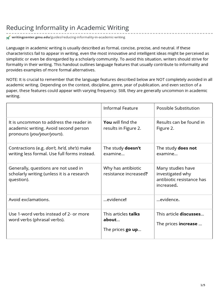 Reducing Informality in Academic Writing | PDF | Linguistic Typology ...