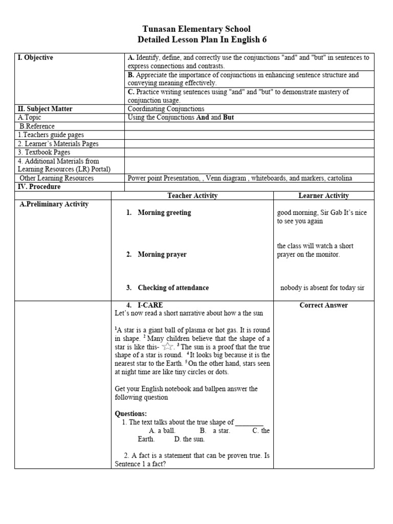 Format Lesson Plan | PDF | Lesson Plan | Stars