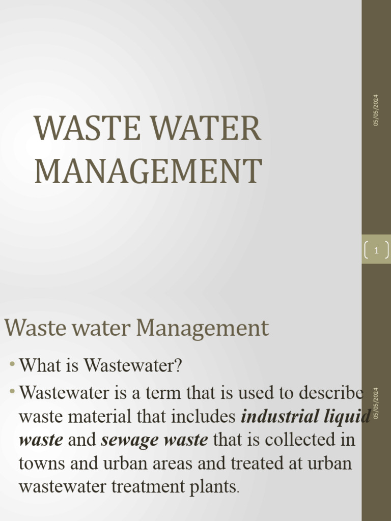 Lecture 4 - 1 - 1 Waste Water Management | PDF | Sewage Treatment ...