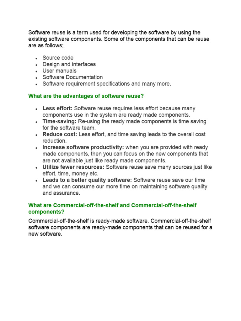 Benefits of Software Reuse Explained | PDF