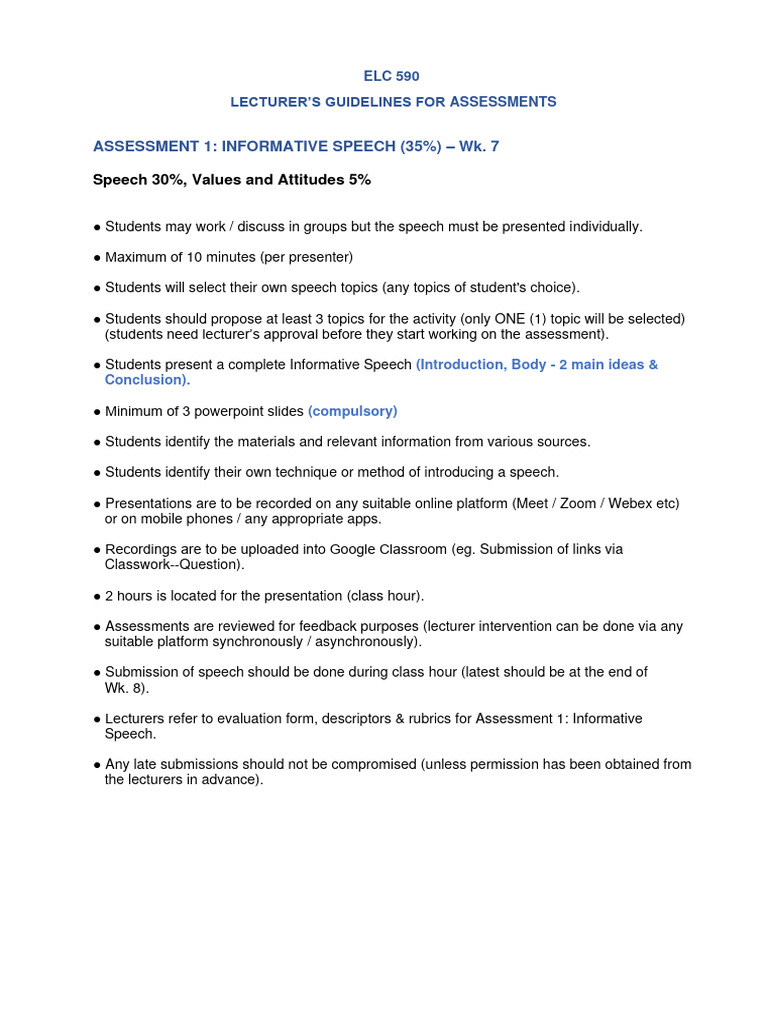 Guidelines for Informative Speech Assessment | PDF | Career & Growth ...
