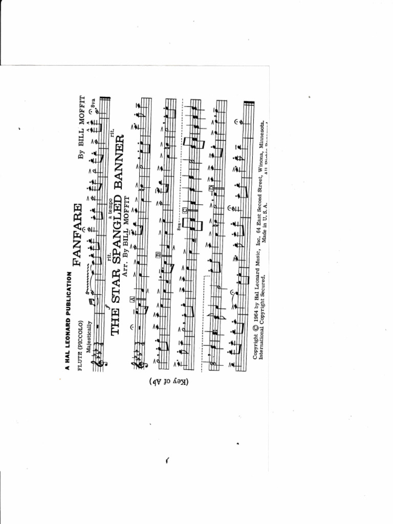 PDF-style image of The Star-Spangled Banner sheet music document page with notes and formatting