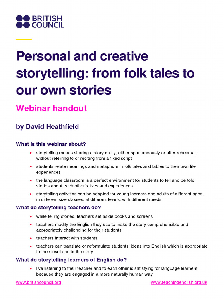 HANDOUT DavidHeathfield Webinar240424 | PDF | Storytelling | Learning
