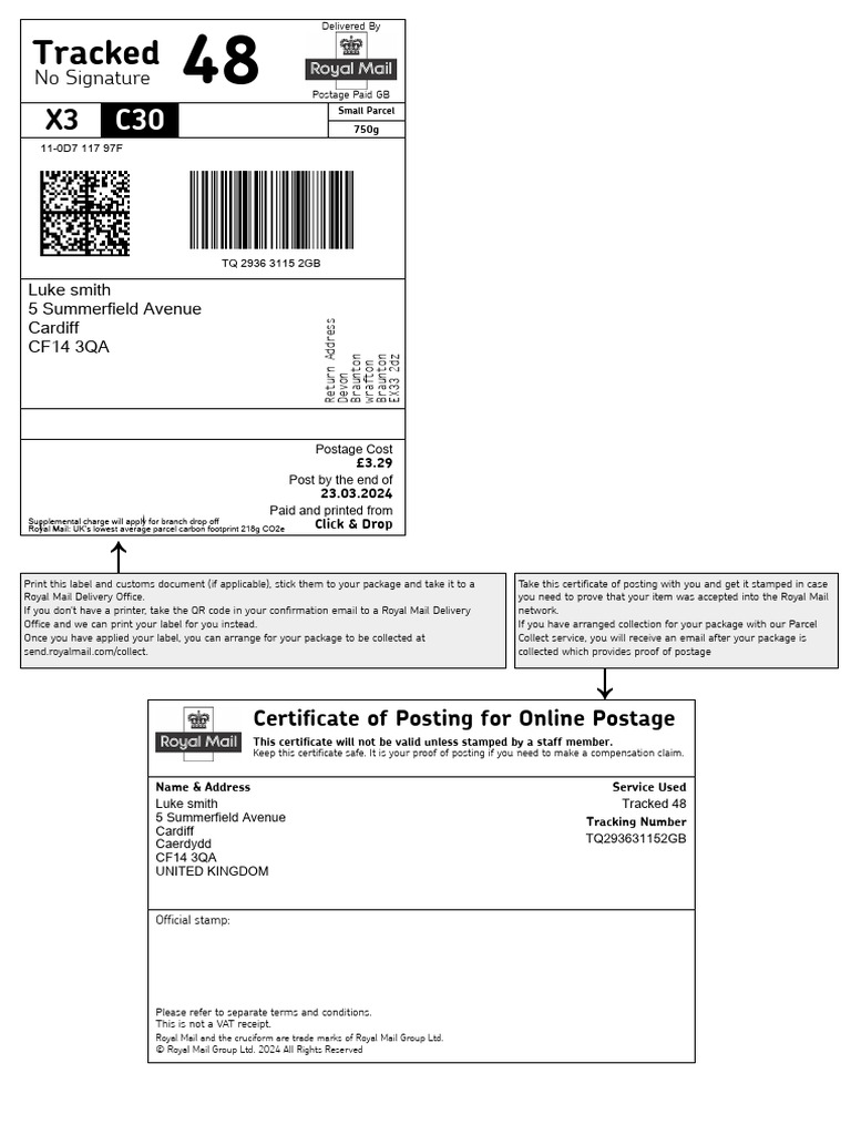 Tracked 48 Shipping Label for Luke Smith | PDF | Mail | Postage Stamp