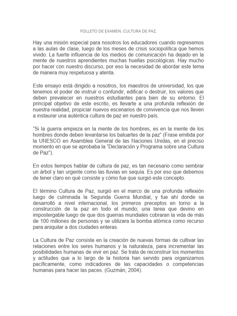 Folleto sobre Cultura de Paz | PDF | Tolerancia | Paz