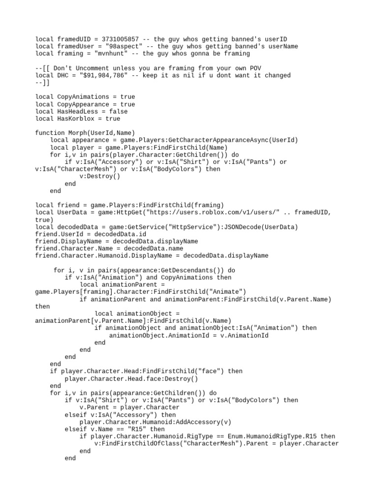 Roblox Character Framing Script | PDF