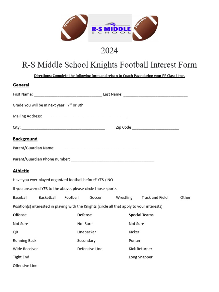 Football Recruit Questionnaire PDF