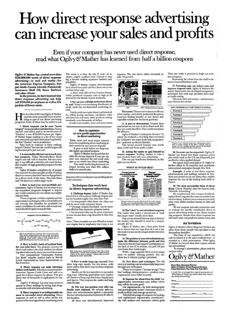 How Direct Response Advertising Ad by David Ogilvy Swipe File Archive ...