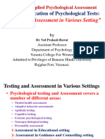 Psychological Testing in Various Settings