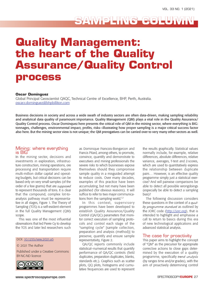 Quality Management in Mining QA/QC | PDF | Sampling (Statistics ...