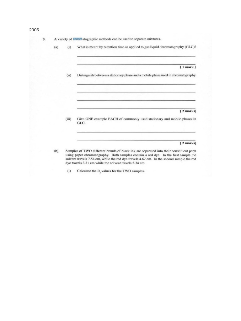 Chromatography Past papers PDF