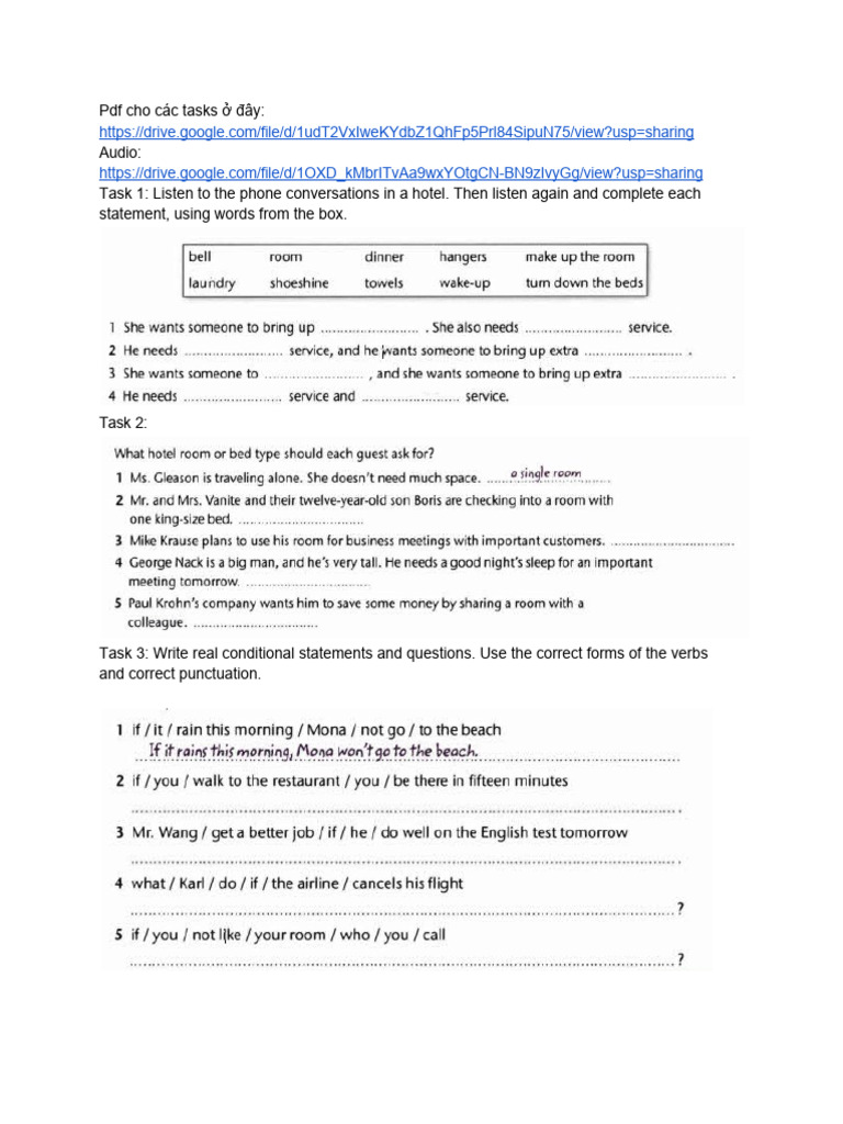 Hotel Phone Conversations Tasks | PDF
