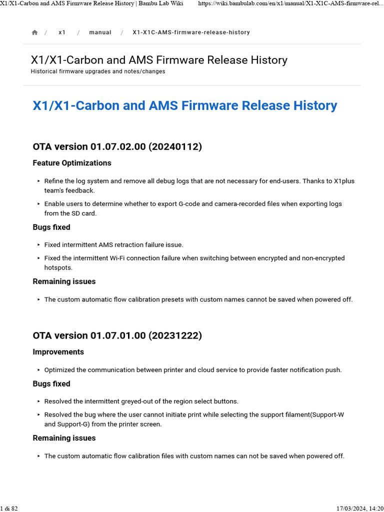 X1 X1C AMS Firmware Release History | PDF | User Interface | Extrusion
