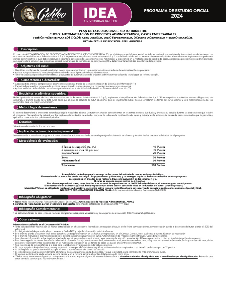 Curso de Automatización Administrativa 2024 | PDF | Plan de estudios ...