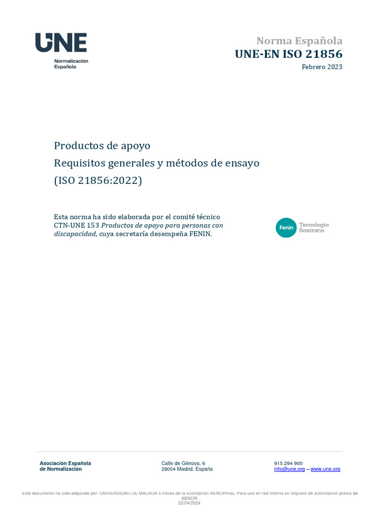 Norma UNE-EN ISO 21856:2023 | PDF