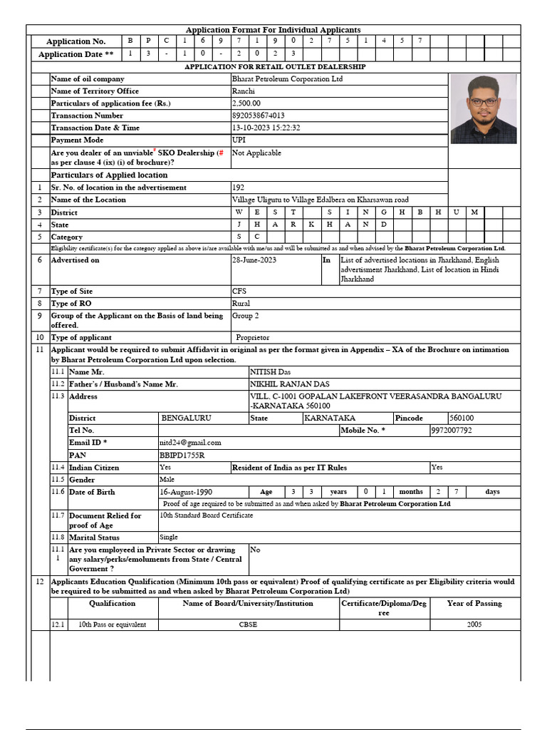 Application Form BPC16971902751457 | PDF
