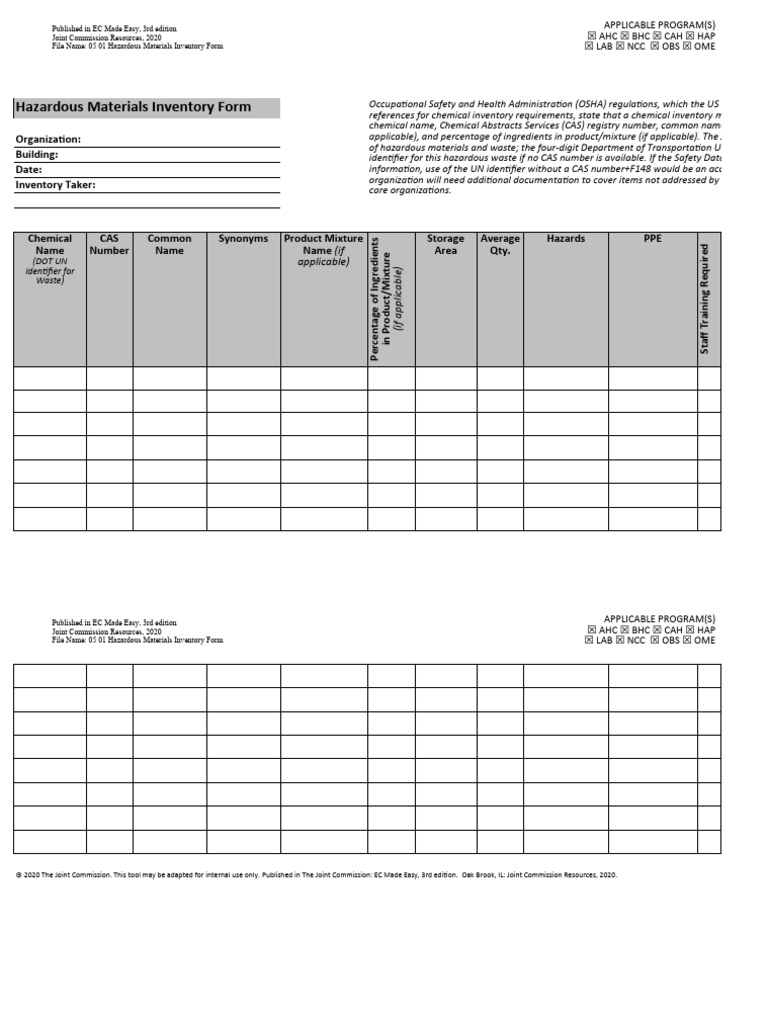 Hazardous Materials Inventory Form | PDF | Dangerous Goods | Waste