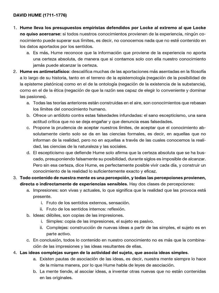DAVID HUME - Resumen para Empirismo | PDF | David Hume | Causalidad