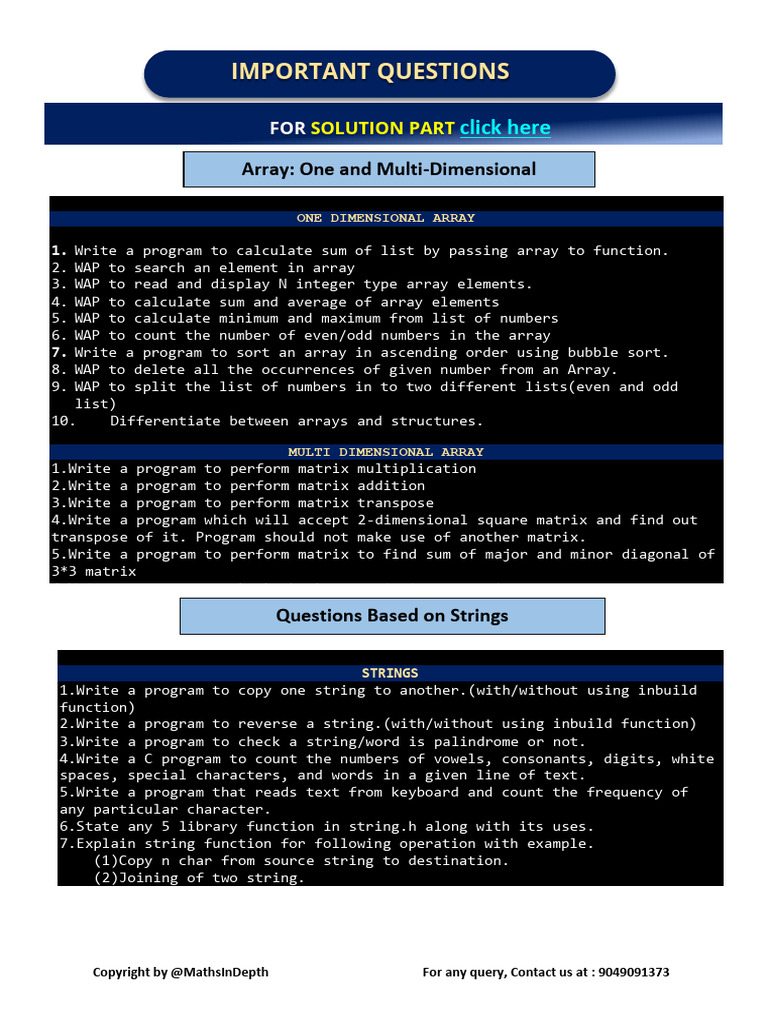 C Programming Question Bank | PDF | Matrix (Mathematics) | String ...