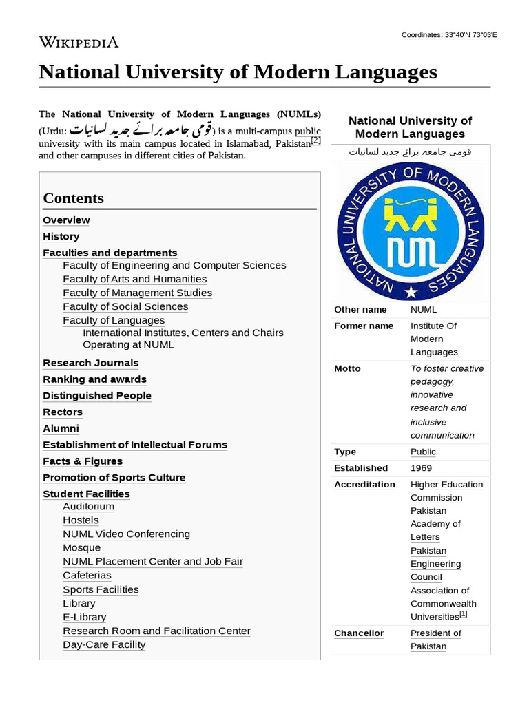 NATIONAL UNIVERSITY OF MODERN LANGUAGES PROGRAMS intelligence overview