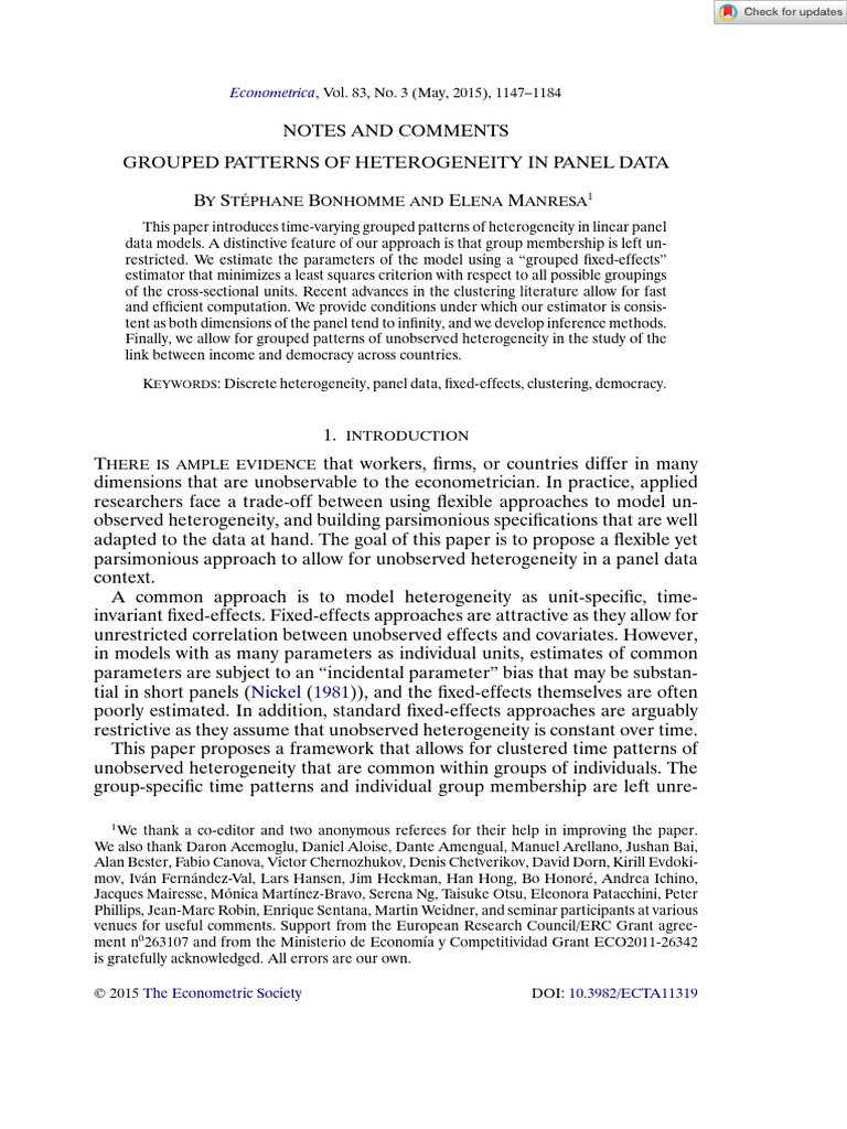Grouped Patterns of Heterogeneity in Panel Data | PDF | Fixed Effects ...
