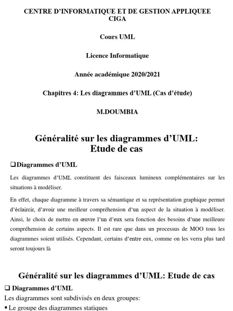 Introduction aux diagrammes UML en MOO | PDF | Langage de Modélisation ...
