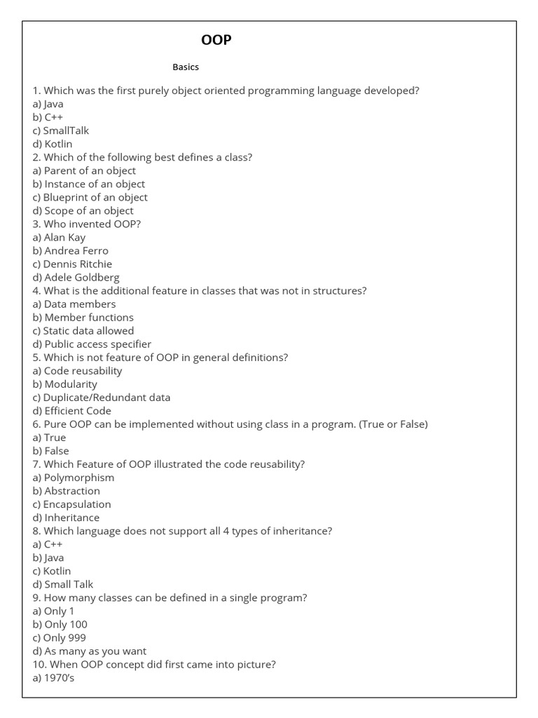 Oops Mcqs | PDF | Class (Computer Programming) | Programming