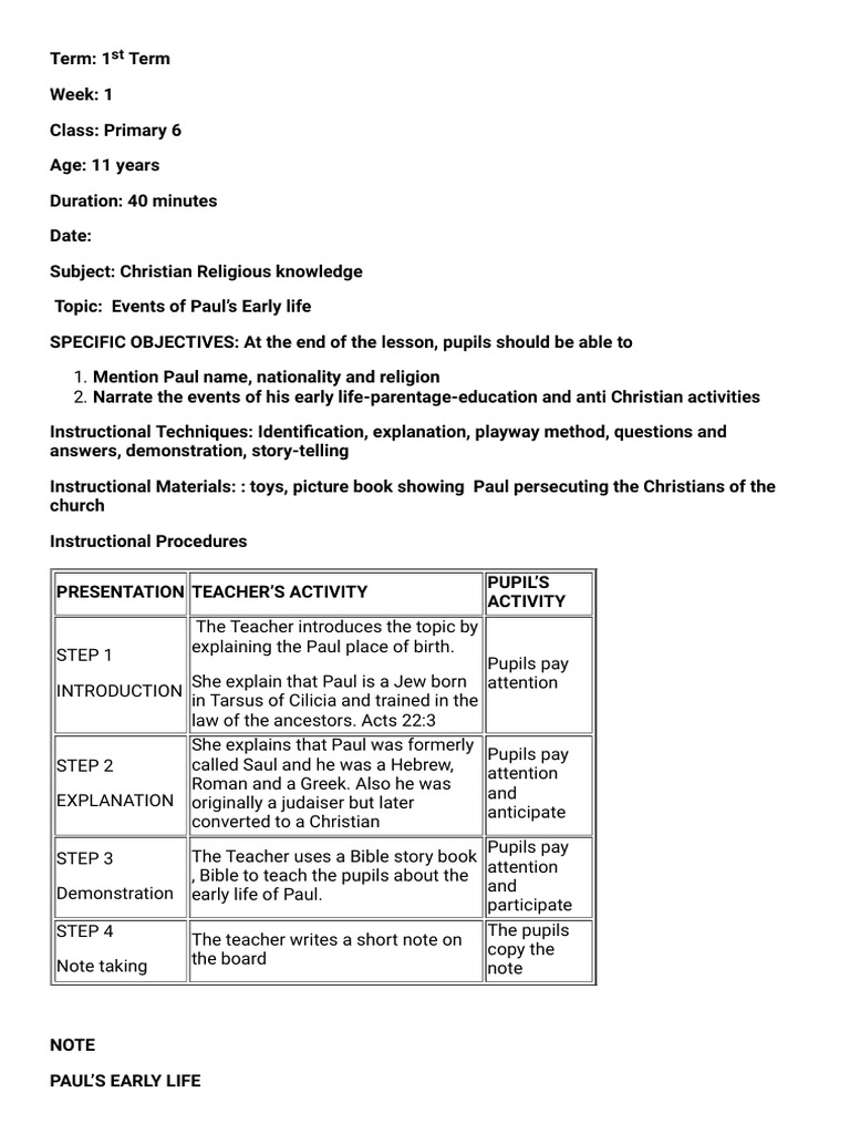 Events of Paul's Early Life for Primary 6 | PDF | Paul The Apostle