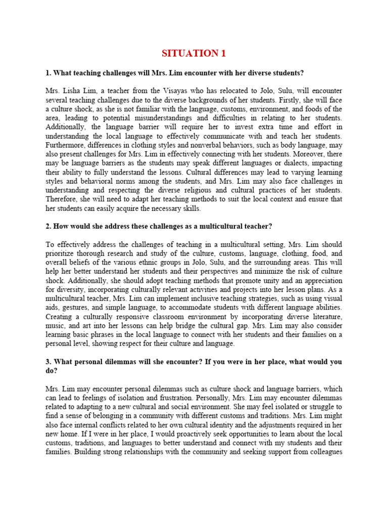 Situation 1 2 Pdf Teaching Method Teachers