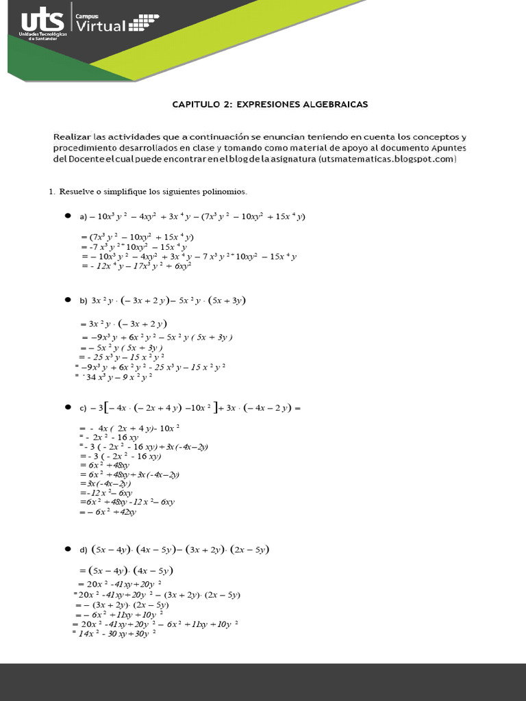 Taller Expresiones Algebraicas | PDF | Métodos y materiales de enseñanza