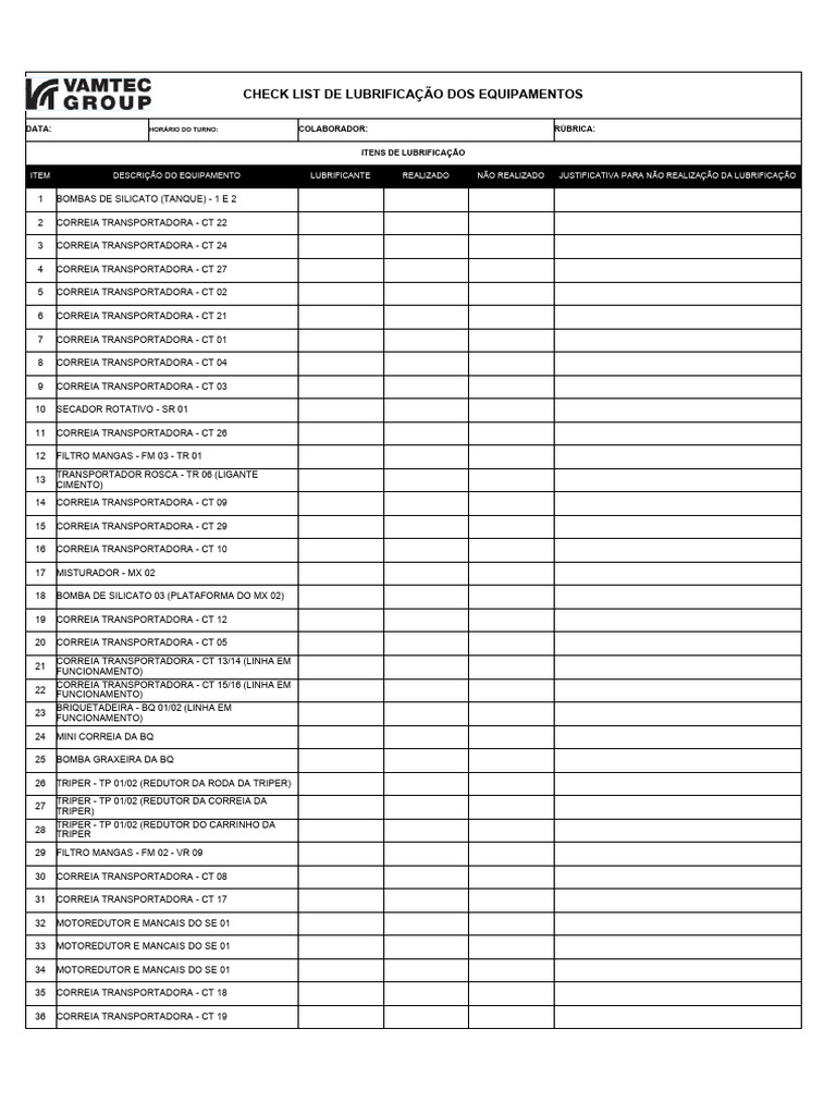 Check List - Lubrificação | PDF | Casa e Jardim | História