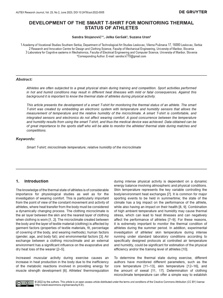 Smart T-Shirt for Athlete Thermal Monitoring | PDF | Wearable ...