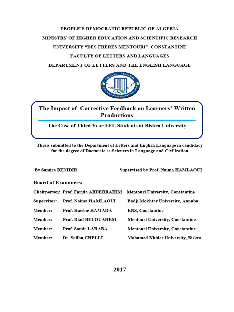 Corrective Feedback in EFL Writing | PDF | Second Language | Verb