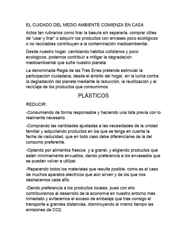 Cuidado del Medio Ambiente en Casa | PDF | El plastico | Residuos