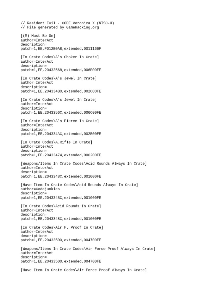 Code Veronica X Item Crate Codes | PDF | Cartridge (Firearms) | Gun