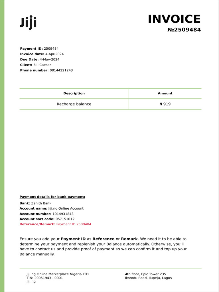Jiji.ng Invoice for Recharge Payment | PDF | Business | Law